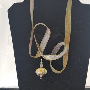 Handblown glass & sterling pendant w HOPE written on it Tie dye Silk necklace 36